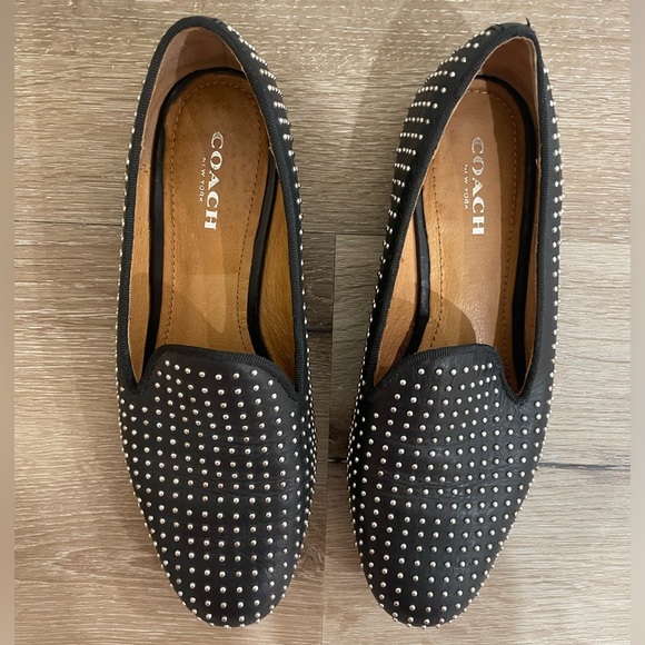 Vintage Coach Estelle Black Studded Women's Flats Loafers Size 5 - Picture 1 of 10